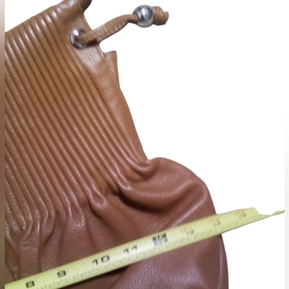 Bodhi Cognac Brown Pebble Leather Cinch Draw String Magnetic Closure Hobo Bag - Picture 7 of 8